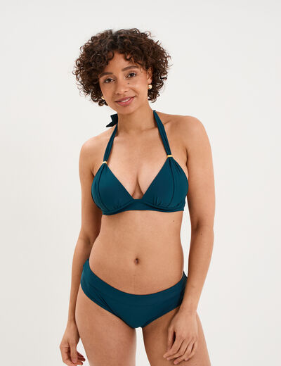 Haut de maillot de bain forme triangle bleu p&eacute;trole femme