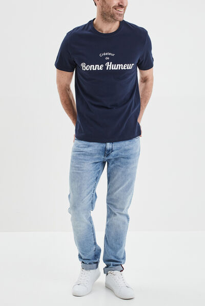T-shirt col rond manches courtes coton bleu marine homme
