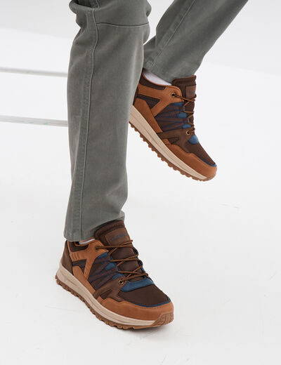 Baskets running à lacets marron clair homme
