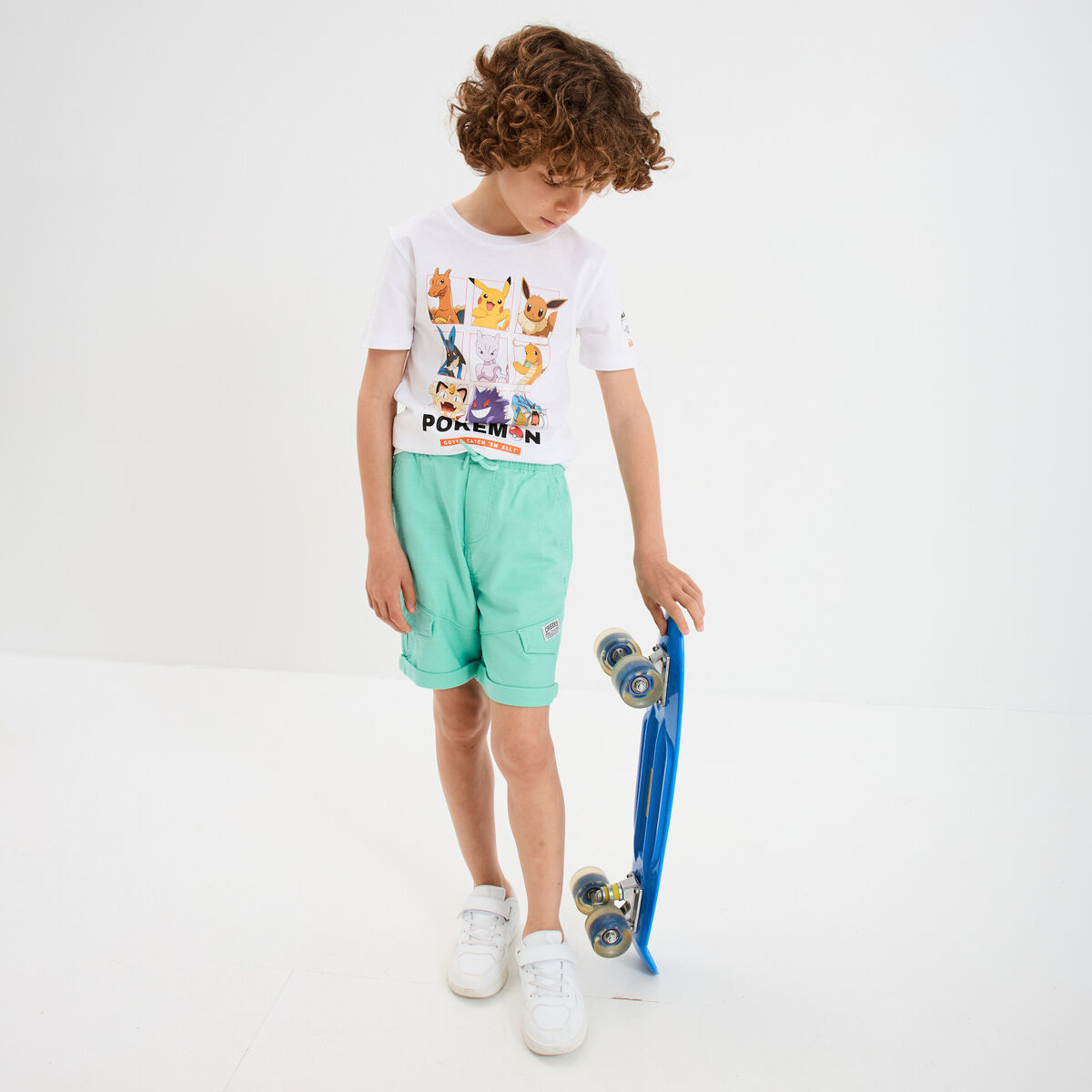 Short cargo regular coton vert turquoise garçon