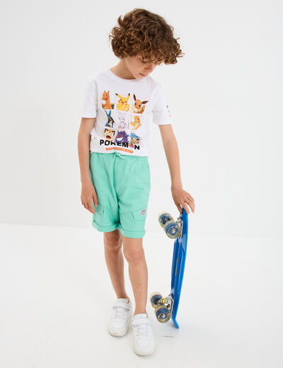 Short cargo regular coton vert turquoise garçon