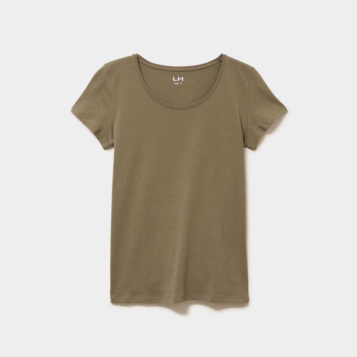 T-shirt coton col rond manches courtes vert kaki femme