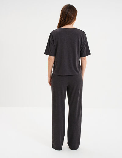 Ensemble pyjama pantalon et t-shirt gris foncé femme