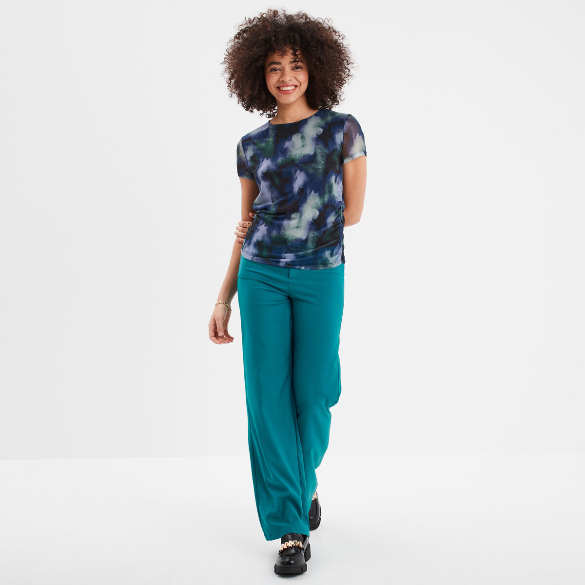 T-shirt Femme Miss Liberto Taille L – Couleur Kaki, Viscose/coton, Manches Courtes, Occasion Parfait état