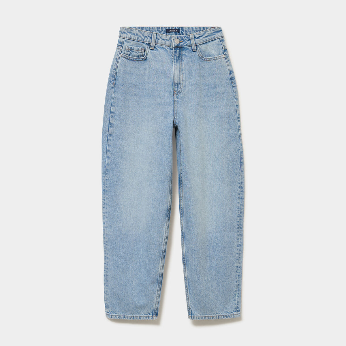 Jean balloon taille haute cropped coton denim triple stone femme