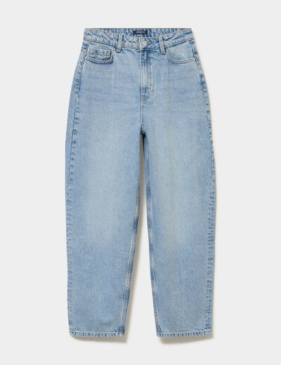 Jean balloon taille haute cropped coton denim triple stone femme