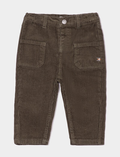 Pantalon droit velours côtelé vert kaki bébé garçon