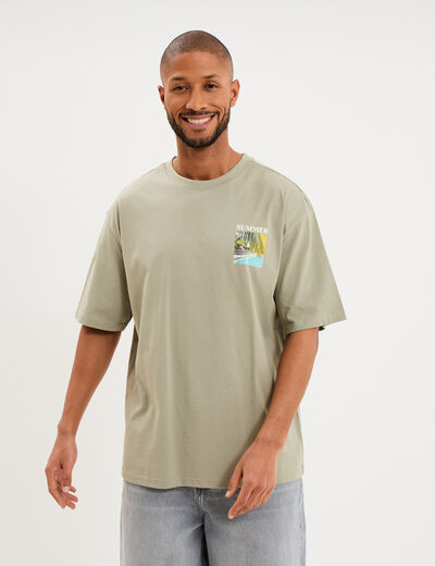 T-shirt manches courtes coton &eacute;pais vert kaki homme