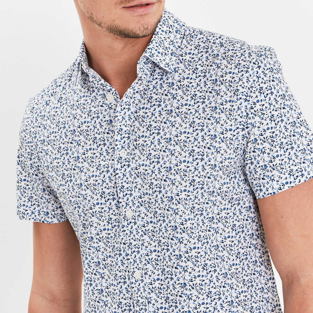 Chemise droite manches courtes coton blanc homme