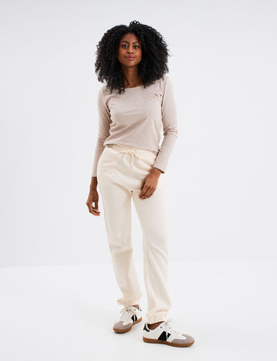 Pantalon jogging droit molleton sable femme