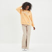 Pantalon large taille haute beige femme
