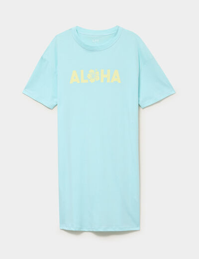 Chemise de nuit manches courtes coton bleu turquoise femme