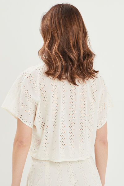 Chemise cropped broderie anglaise Creeks jaune clair femme
