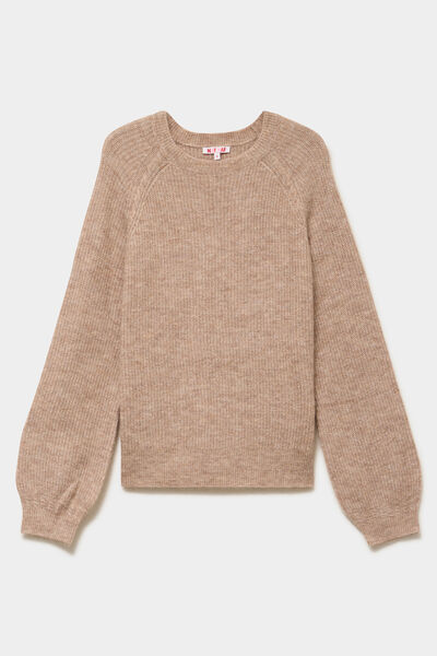 Pull col rond manches longues beige femme