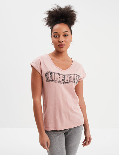 T-shirt délavé en coton Liberto mauve femme