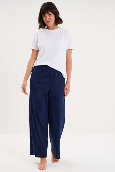 Bas de pyjama large c&ocirc;tel&eacute; long bleu marine femme