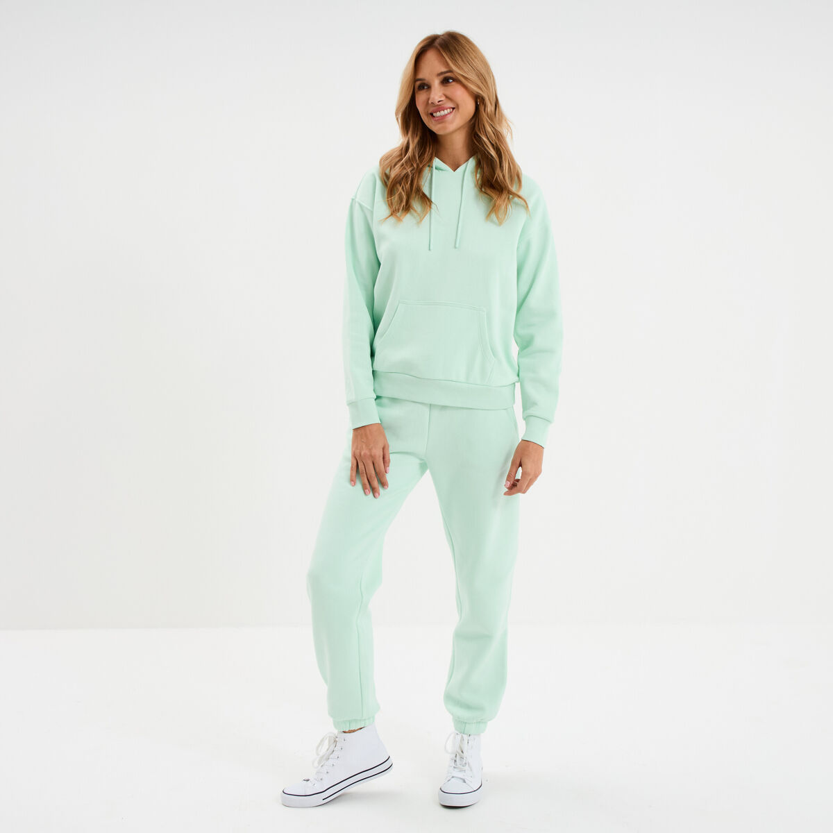 Pantalon jogging droit molleton vert clair femme