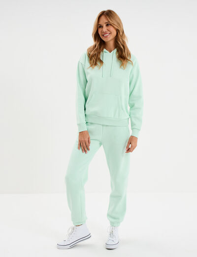 Pantalon jogging droit molleton vert clair femme