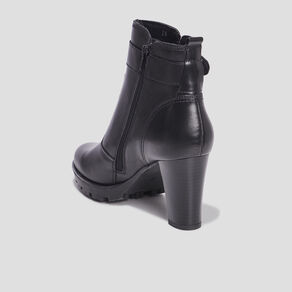 Bottines à talons avec boucles en cuir noir femme