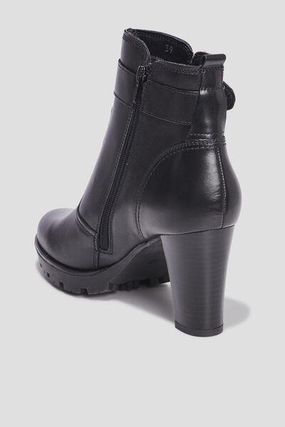 Bottines à talons avec boucles en cuir noir femme