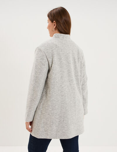 Manteau mi-long droit zipp&eacute; col mao gris clair femme grande taille
