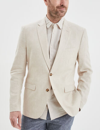 Veste blazer droite courte lin mélangé ecru homme