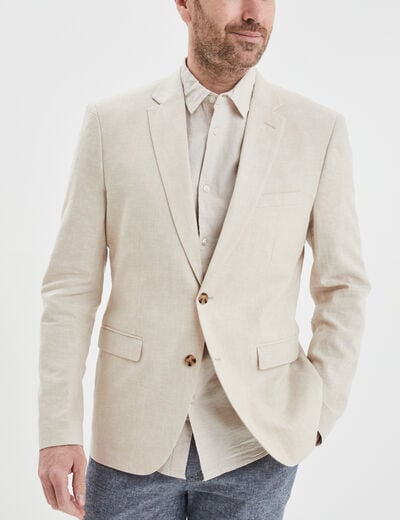 Veste blazer droite courte lin mélangé ecru homme