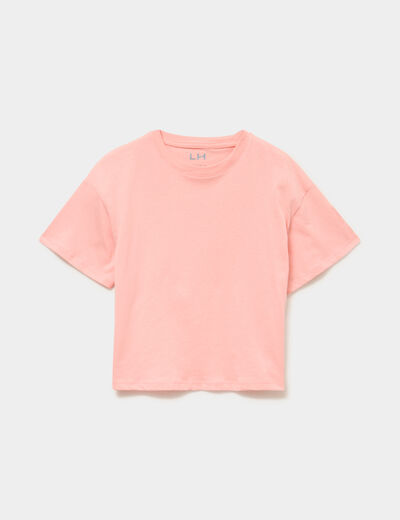 T-shirt manches courtes coton rose poudr&eacute;e fille