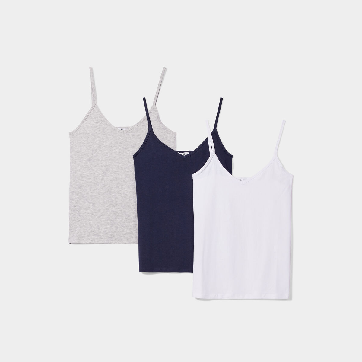 Lot de 3 débardeurs col en V coton gris clair femme