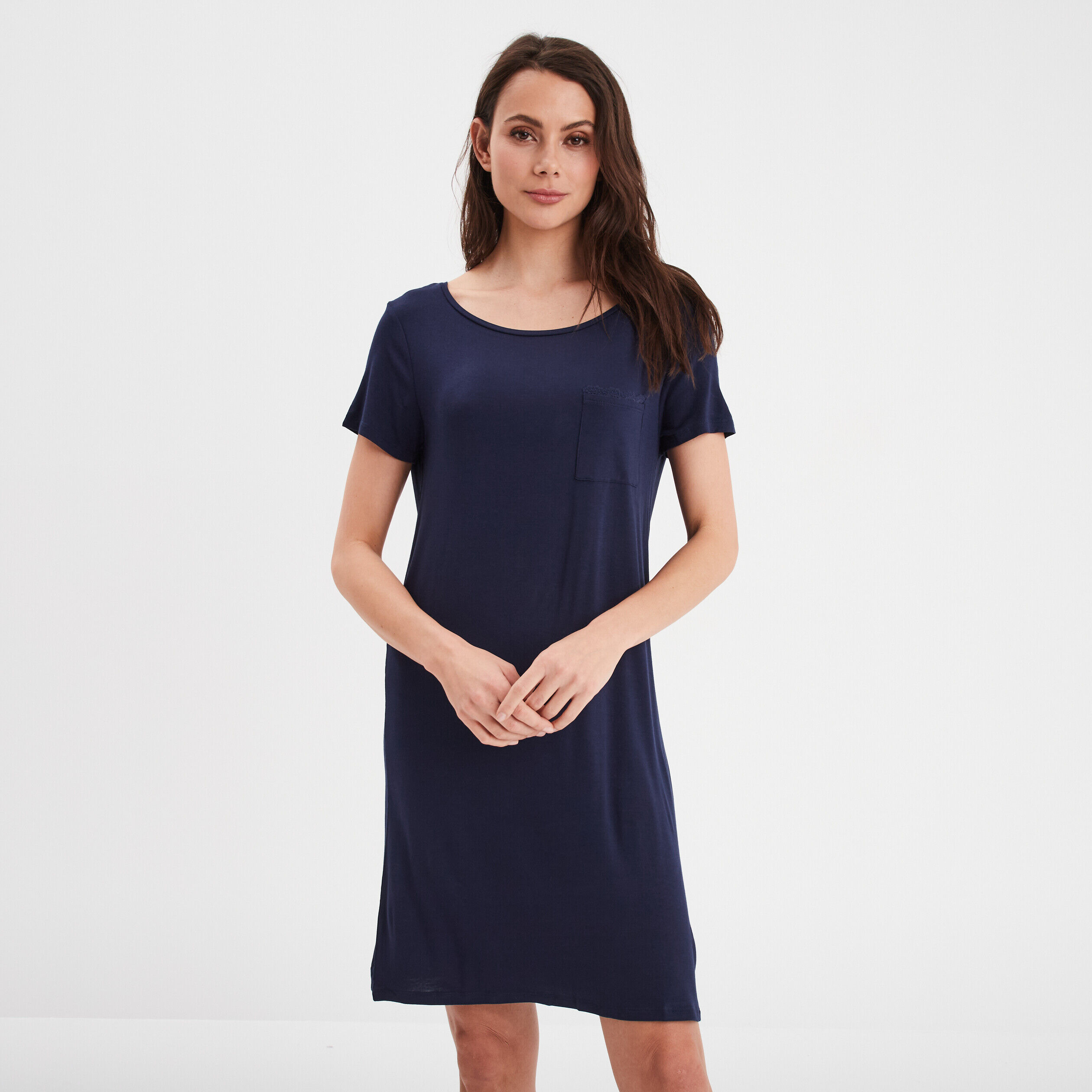 Chemise de nuit manches courtes bleu marine femme LH