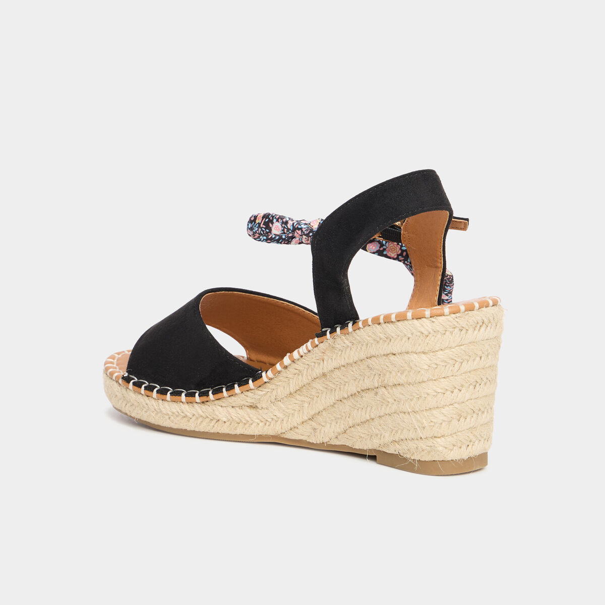 Sandales espadrille compens&eacute;es su&eacute;dine noir femme