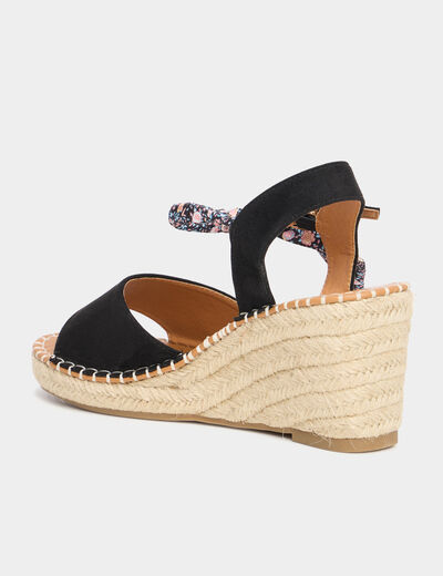 Sandales espadrille compens&eacute;es su&eacute;dine noir femme