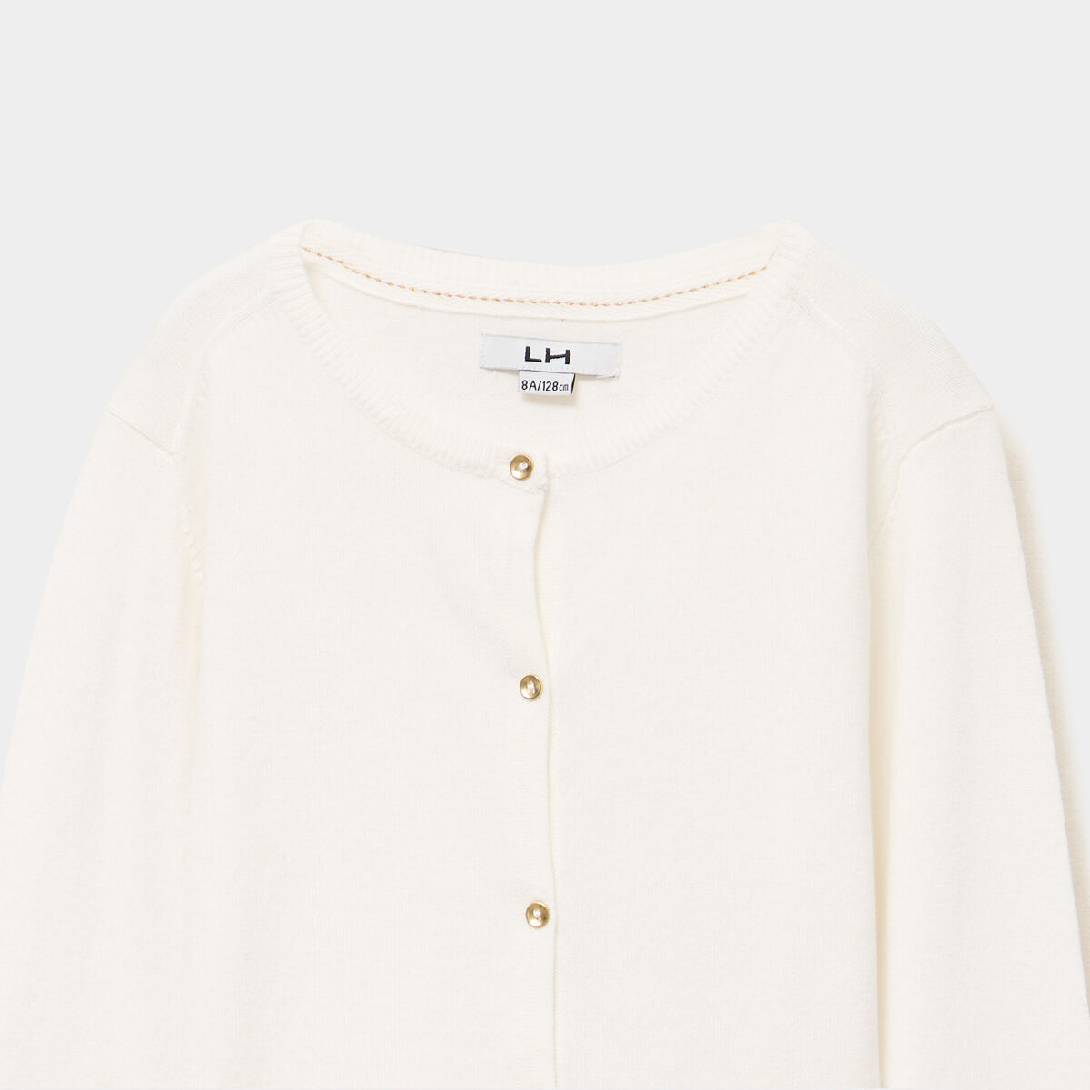Gilet boutonn&eacute; coton m&eacute;lang&eacute; ivoire fille