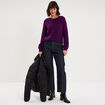 Pull col rond manches longues violet fonc&eacute; femme