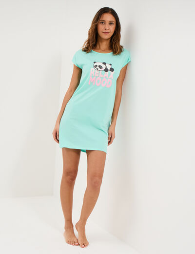 Chemise de nuit courte coton bleu turquoise femme