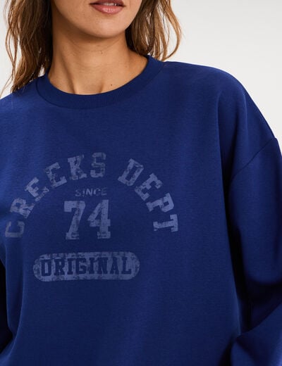Sweat col rond manches longues bleu fonc&eacute; femme
