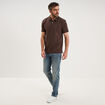 Polo piqu&eacute; coton manches courtes marron chocolat homme