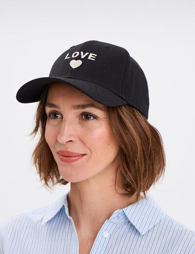 Casquette brod&eacute;e coton noir femme
