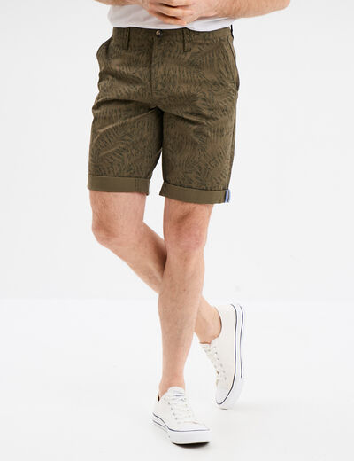 Bermuda short chino droit coton stretch vert kaki homme
