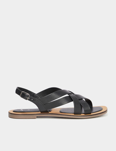 Sandales brides croisées en cuir noir femme