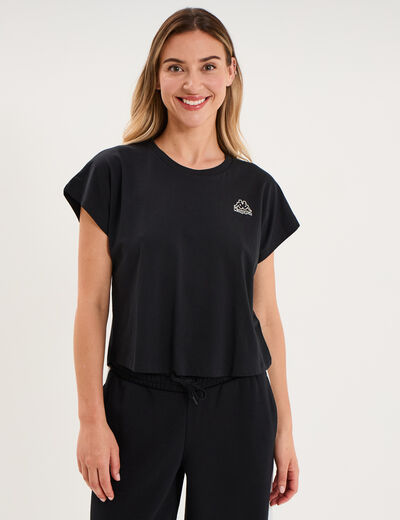 T-shirt col rond manches courtes Kappa noir femme