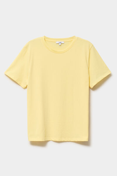 T-shirt col rond manches courtes coton jaune pastel femme