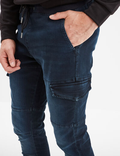 Pantalon skinny stretch 2 poches côtés denim blue black homme