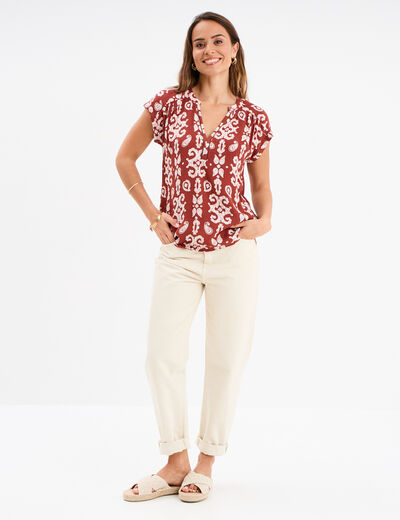 Blouse manches courtes terracotta femme
