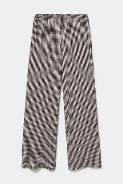 Pantalon large effet gaufr&eacute; marron chocolat femme