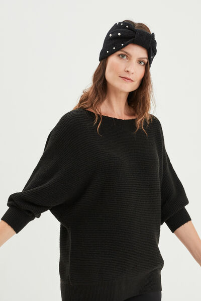 Pull manches 3/4 noir femme