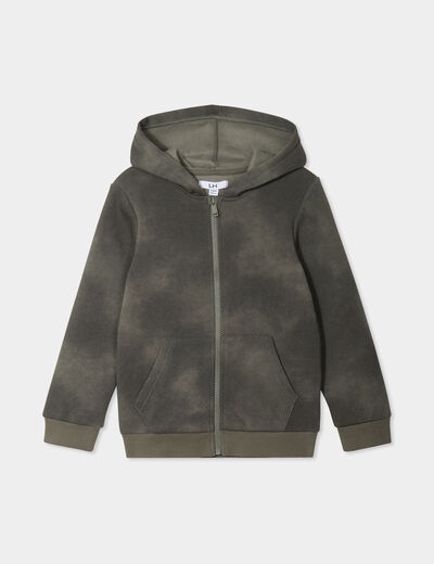 Sweat à capuche zippé vert kaki garçon