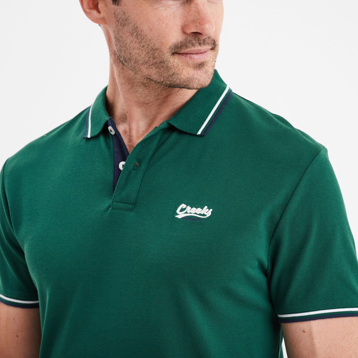 Polo avec broderie poitrine coton Creeks vert foncé homme
