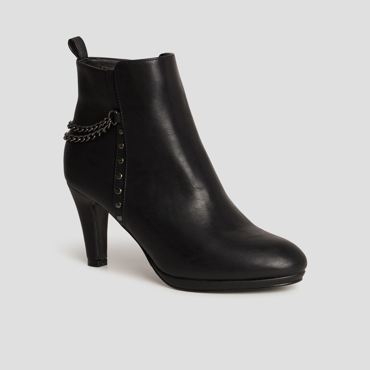 Bottines d&eacute;tails cha&icirc;nes &agrave; talons noir femme