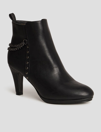 Bottines d&eacute;tails cha&icirc;nes &agrave; talons noir femme